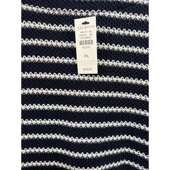 NWT TALBOTS $109 Navy Textured Knit Sweater Dress Large Petite Striped Nautical - Picture 3 of 4